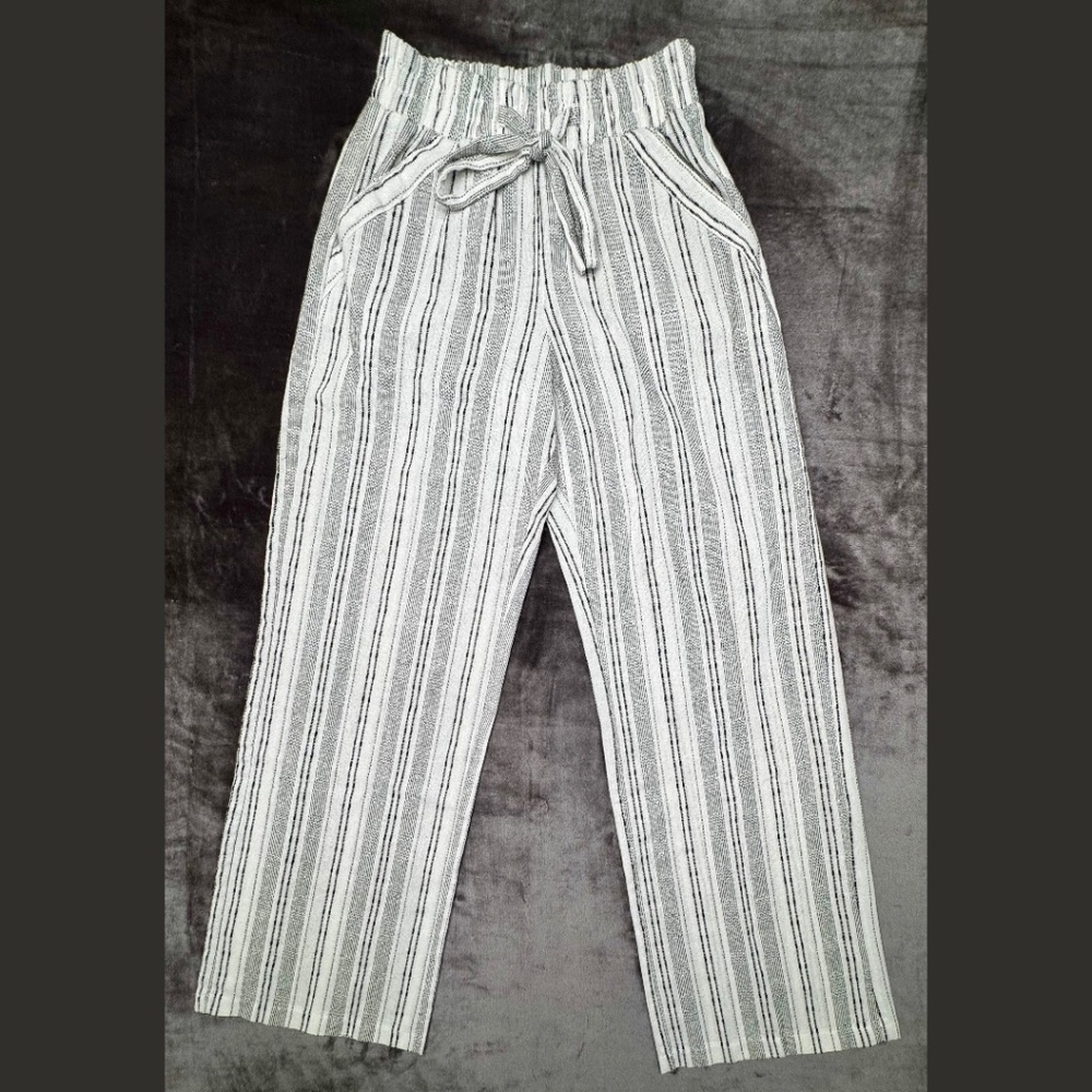 Breezy Coastal/Boho Chic Siena Sky Linen Blend Pant Size XS Black & White